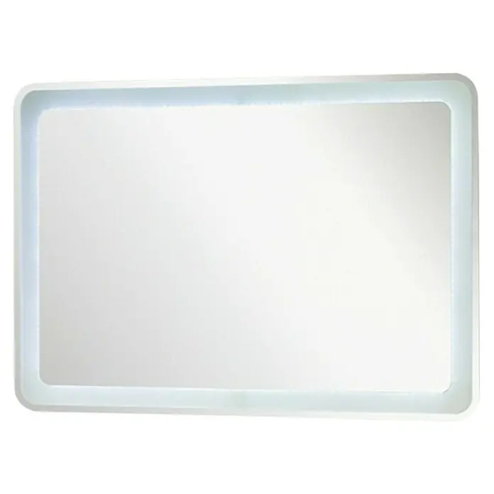 Badmöbel-Set WAV12B1RE - Gesamtbreite Badmöbel: 120 cm, Berg Eiche, Matt, DIN Anschlag: Rechts - Ein rechteckiger LED-beleuchteter Spiegel mit abgerundeten Ecken und einem schlanken, modernen Design. Ideal für Badezimmer oder Ankleidezimmer.