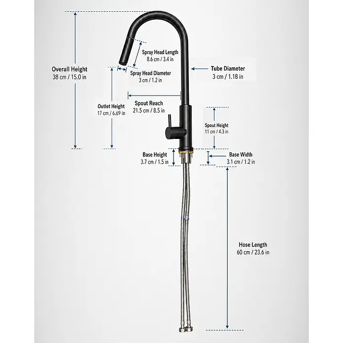 SONNENH Spültischarmatur SHP-BLACK-004 Schwarz -  - Schwarze Küchenarmatur mit gebogenem Auslauf und Einhebelmischer, detaillierte Maße angegeben.