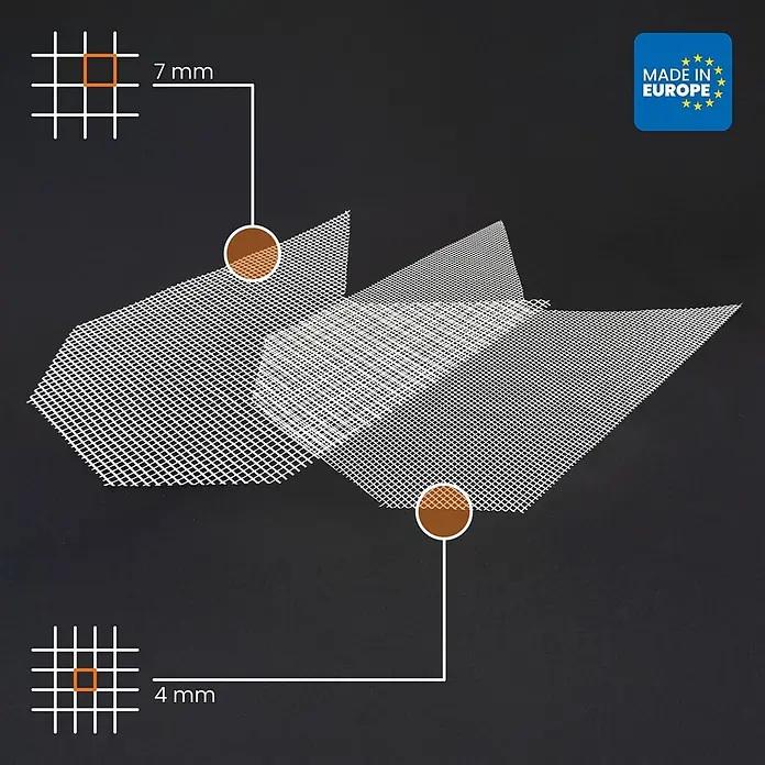 Dalsys Armierungsgewebe - Glas - Weiße Netzgewebe mit 7mm und 4mm Gittergrößen, hergestellt in Europa.