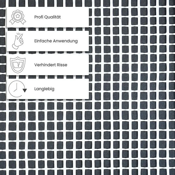 Dalsys Armierungsgewebe - Glas - Schwarzes Armierungsgewebe mit Labels für Profi-Qualität, einfache Anwendung, Rissvermeidung und Langlebigkeit.