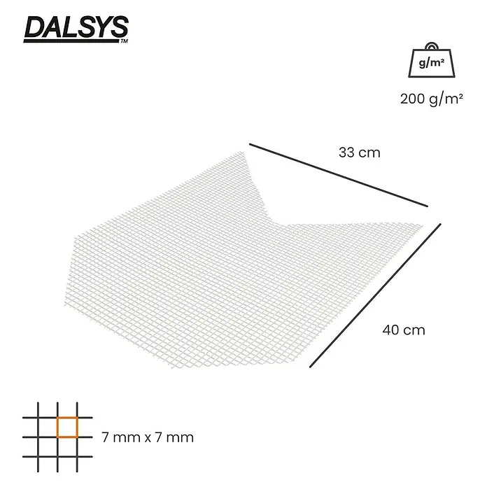 Dalsys Armierungsgewebe - Glas - Weißes DALSYS Armierungsgewebe, 33x40 cm, mit 7x7 mm Maschen, 200 g/m².