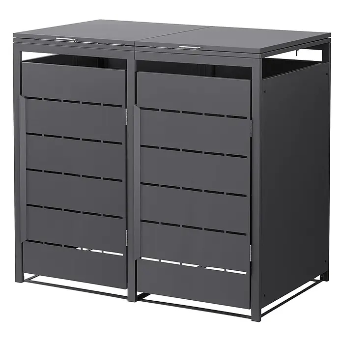Mülltonnenbox 2er 240L 132x80x120 cm Anthrazit aus Stahl wetterfest -  - Dunkelgrauer Metall-Mülltonnenschrank mit zwei Fächern und Klappdeckeln.