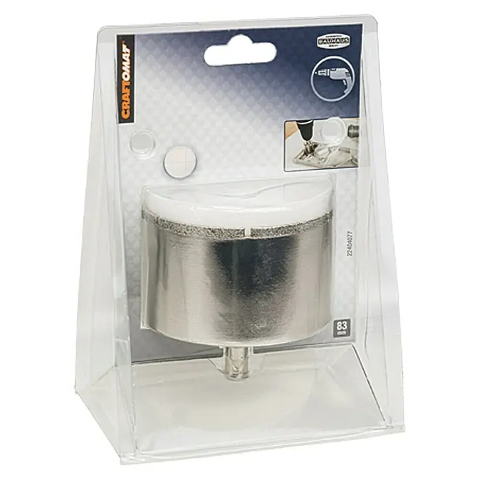 Craftomat Sierra de corona diamantada Cerámica - 83 mm, Profundidad de corte: Máx. 35 mm - Broca de corona de diamante Craftomat en envase transparente. Ideal para perforar agujeros en azulejos. Diámetro 83 mm.