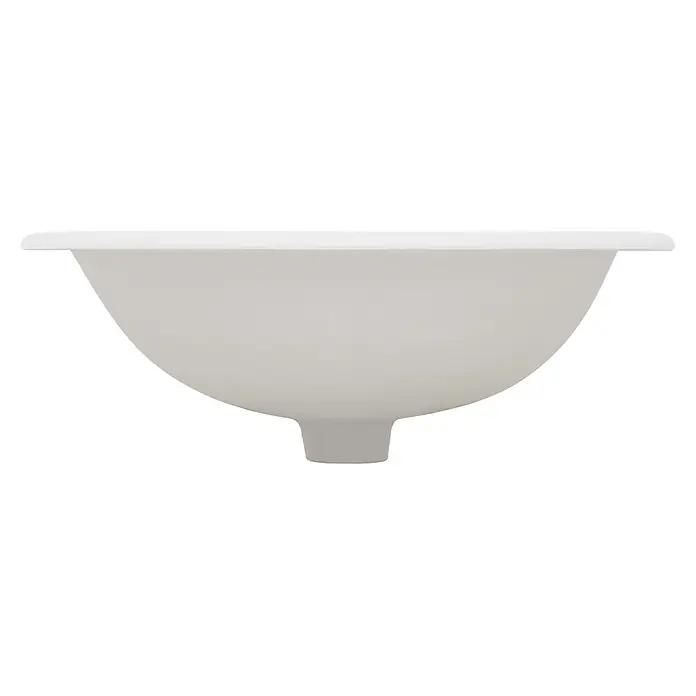 Waschbecken Keramik Weiß 57x19,5x48,5 cm Oval & Ablaufgarnitur Silber -  - Weißes, rundes Unterbauwaschbecken mit mittiger Abflussöffnung.