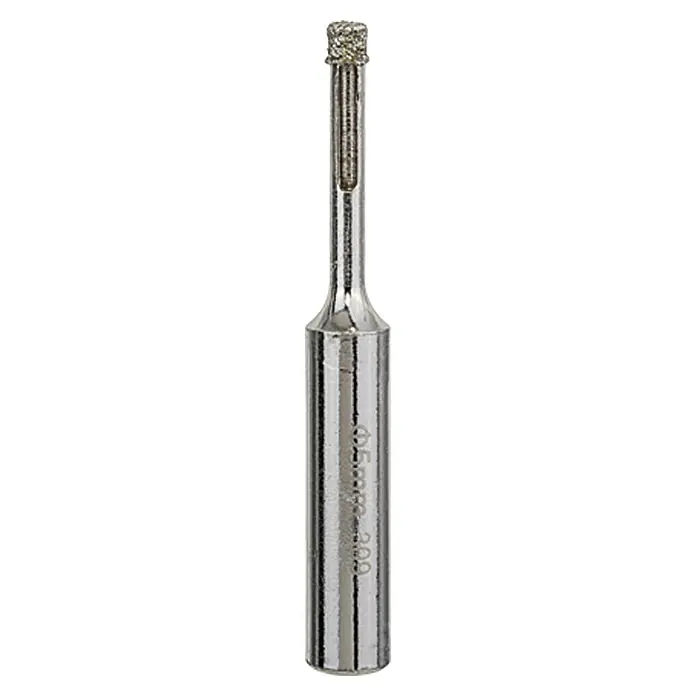 Craftomat Diamant-Nassbohrer Keramik - 5 mm, Durchmesser Schaft: 10 mm - Nahaufnahme eines Diamantbohrers mit einem zylindrischen Schaft und einer Diamantspitze zum Bohren von harten Materialien.