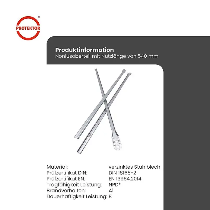 Protektor Montagezubehör für Trockenbau 100x Nonius Abhänger Oberteil 540mm Silber -  - Zwei verzinkte Nonius-Oberteile aus Stahl, je 540 mm lang, für Deckensysteme.