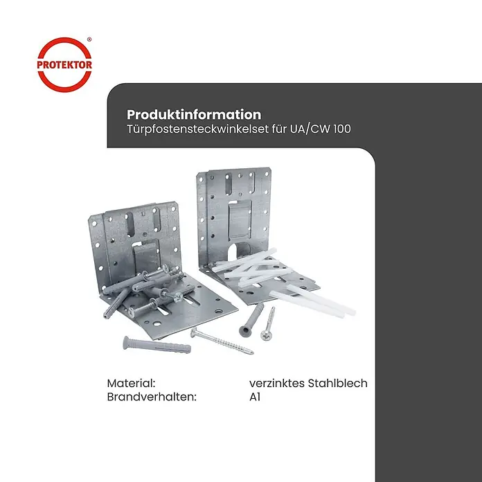 Protektor Montagezubehör für Trockenbau Türpfostensteckwinkel Set UA/CW 100 Silber -  - Set verzinkter Türpfostensteckwinkel für UA/CW 100, inklusive Schrauben und Kunststoffdübel.