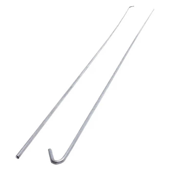 Protektor Montagezubehör für Trockenbau 1000mm Abhängedraht mit Haken Silber -  - Zwei silberfarbene Metallstangen, eine gerade mit leichter Biegung, eine mit J-Hakenende.
