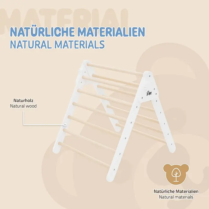ECD Germany Klettergerüst Kletterdreieck trainiert Gleichgewicht & Balance ab 2 Jahren - Holz, Braun, Weiß - Weißes Klettergerüst mit Naturholz-Sprossen, aus natürlichen Materialien.