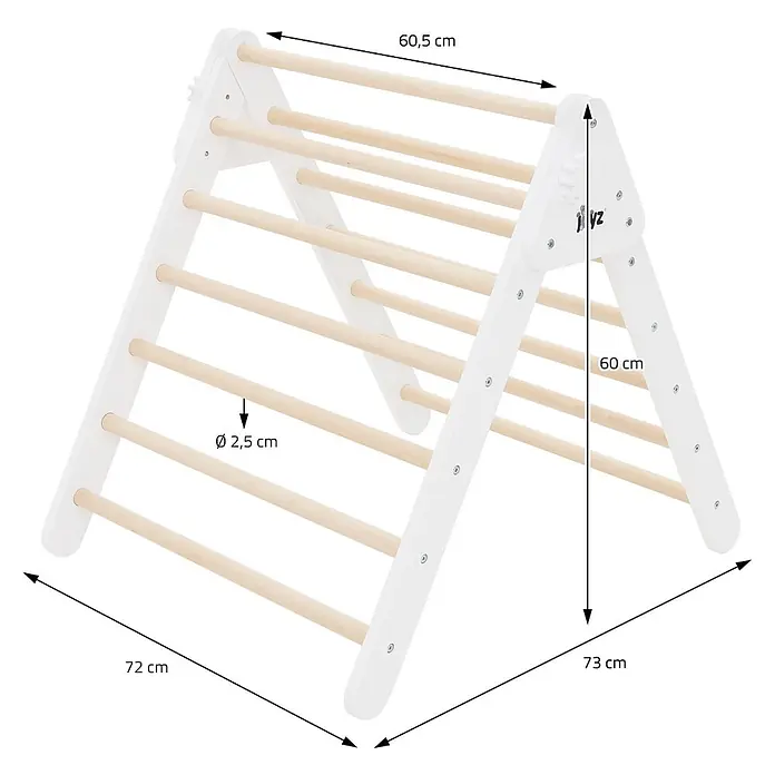 ECD Germany Klettergerüst Kletterdreieck trainiert Gleichgewicht & Balance ab 2 Jahren - Holz, Braun, Weiß - Weißes Pikler-Kletterdreieck aus Holz mit Maßen: 72x73x60cm, Sprossendurchmesser 2,5cm.
