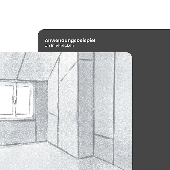 Strait-Flex Kantenschutz für Trockenbau 10x Kantenprofil 30,5m Rolle Mid-Flex 300 flex. Winkel Weiß - Weiß - Skizze zur Veranschaulichung der Anwendung an Innenecken eines Raumes mit Wandverkleidung.