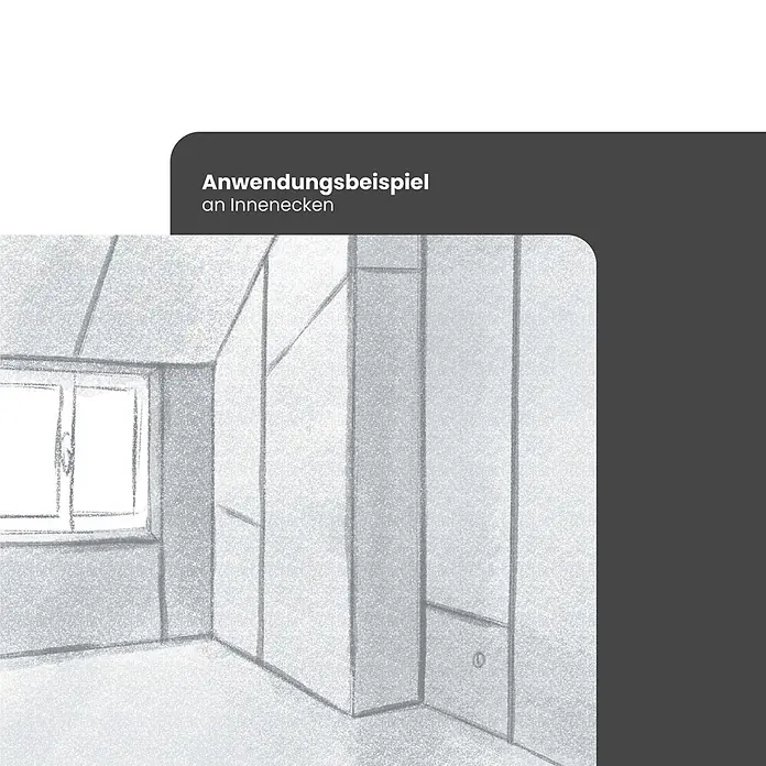 Strait-Flex Kantenschutz für Trockenbau 6,10m Kantenprofil Rolle Roll-Patch 5.5 Weiß - Weiß - Zeichnung eines Raumes, die ein Anwendungsbeispiel an Innenecken zeigt.