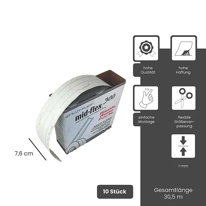 Strait-Flex Kantenschutz für Trockenbau 10x Kantenprofil 30,5m Rolle Mid-Flex 300 flex. Winkel Weiß - Weiß - Weißes STRAT-FLEX mid-flex 300 Verbundband, 7,6 cm breit, in einer Box. Gesamtlänge 30,5 m, 10 Stück.