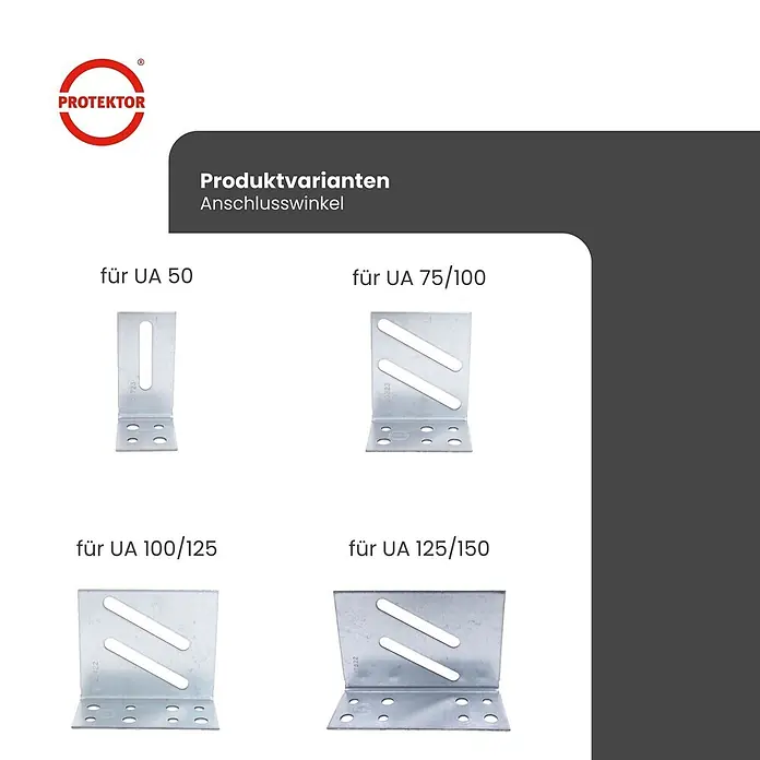 Protektor Montagezubehör für Trockenbau 25x Anschlusswinkel für UA 125/150 Silber -  - Metallene Anschlusswinkel für UA-Profile (50, 75/100, 100/125, 125/150) mit Befestigungsschlitzen und -löchern.