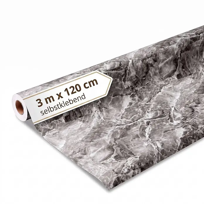 Dalsys Wandpaneel - 3.000 x 600 mm - Rolle selbstklebende Folie mit grauem Marmormuster, 3 m x 120 cm.