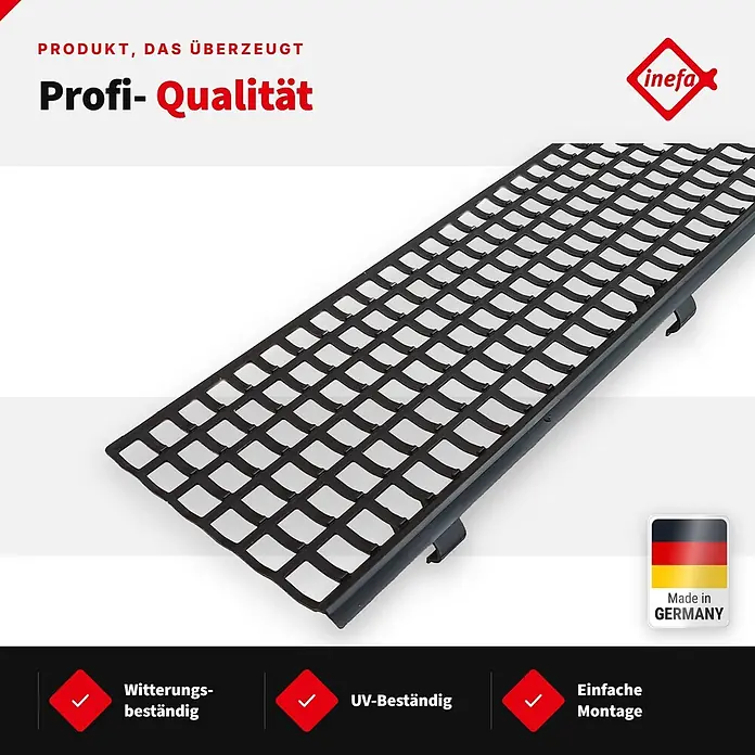 Inefa Dachrinne 30x Laubfangstreifen 100cm NW100-150 (Ø100-160mm) Laubschutz Schwarz - Nennweite: 100 mm, Länge: 100 cm, Kunststoff, Schwarz - Schwarzes Kunststoff-Drainagegitter für den professionellen Einsatz, wetter- und UV-beständig, einfache Montage.