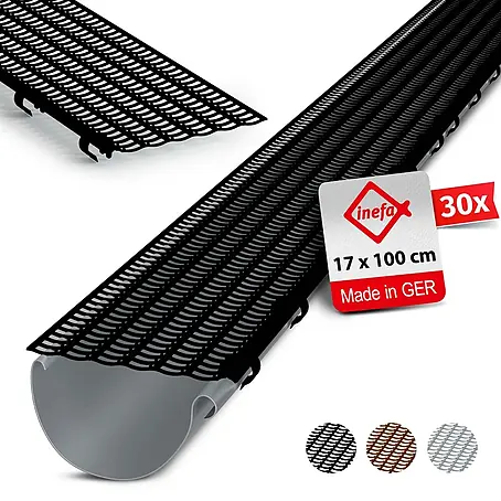 Inefa  Dachrinne 30x Laubfangstreifen 100cm NW100-150 (Ø100-160mm) Laubschutz Schwarz