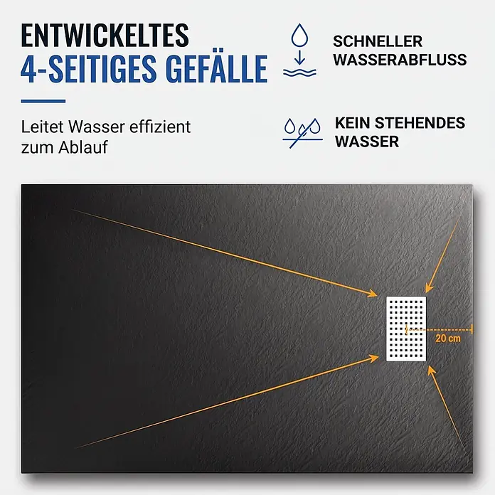 Dalsys Duschwannen-Set - L x B: 100 x 80 cm, Verbundwerkstoff - Dunkelgraue, texturierte Duschwanne mit 4-seitigem Gefälle für schnellen und effizienten Wasserablauf.
