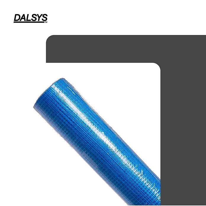 Dalsys Armierungsgewebe - 0,33 x 45 m, Glas - Eine blaue Glasfasergeweberolle, teilweise abgerollt.