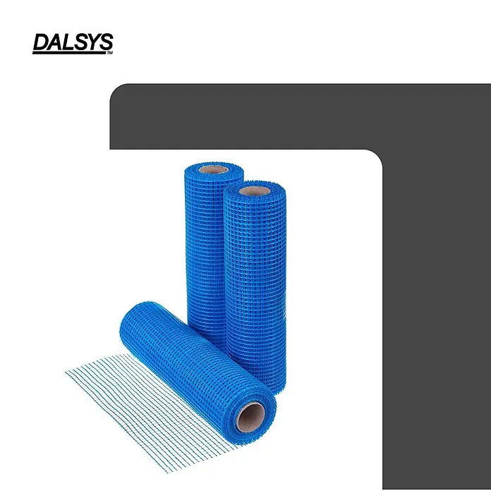 Dalsys Armierungsgewebe - 0,33 x 45 m, Glas - Drei blaue Glasfasergeweberollen zur Putzarmierung.