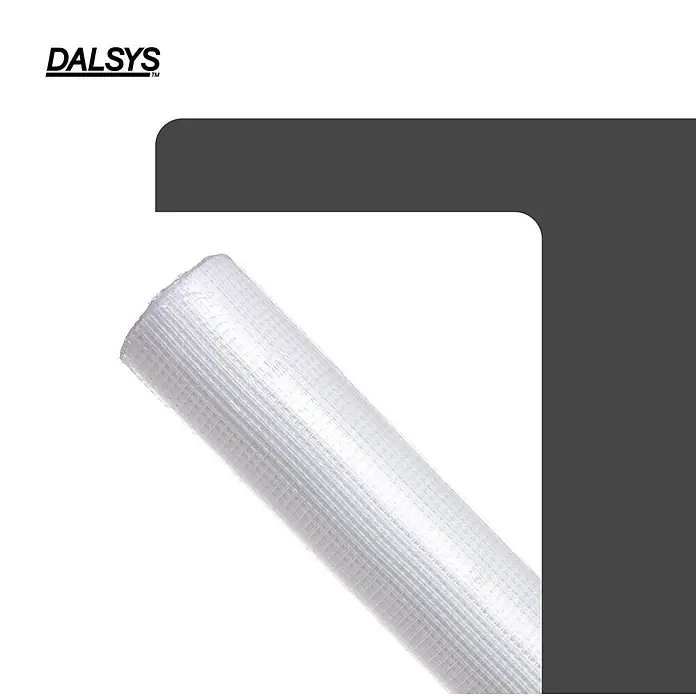 Dalsys Armierungsgewebe - 1 x 50 m, Glas - Rolle aus weißem, gitterförmigem Armierungsgewebe.