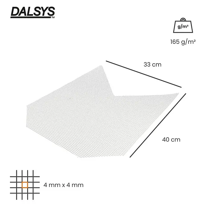 Dalsys Armierungsgewebe - 0,33 x 0,4 m, Glas - Weißes L-förmiges Armierungsgewebe, 33x40cm, 4x4mm Maschenweite, 165 g/m².