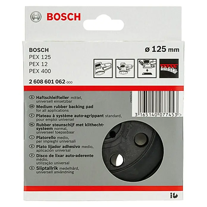 Bosch Schleifplatte PEX 12 / 125 / 400 - Durchmesser: 125 mm - Bosch PEX 125, PEX 12, PEX 400 Schleifteller mittel, universell einsetzbar, für alle Anwendungen.