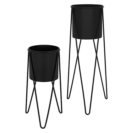 Blumenständer 2er Set Schwarz 27x27x48,5 cm/35,5x34x75 cm aus Stahl