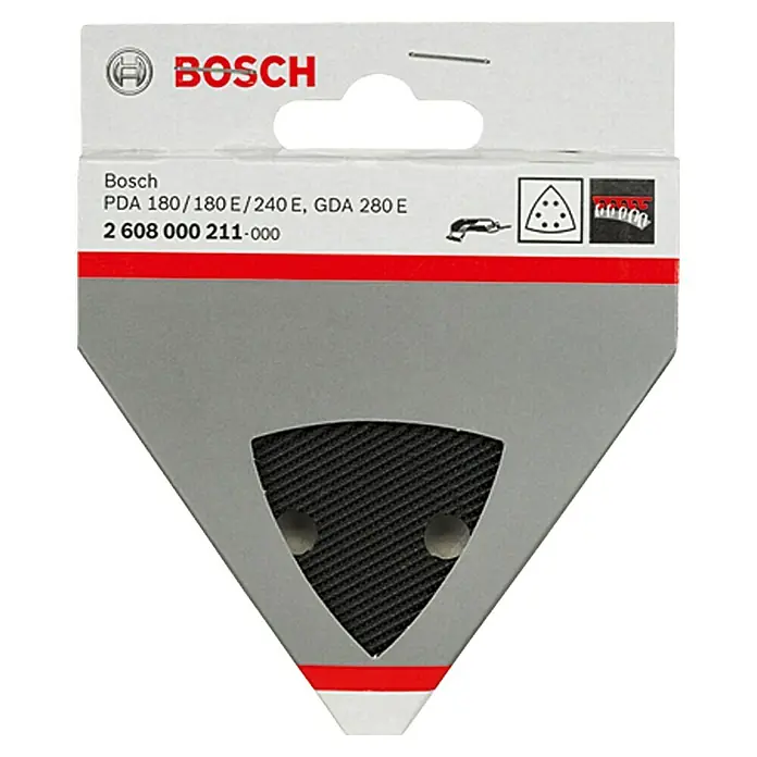 Bosch Schleifplatte PDA 180 / 240 - Klettverschluss - Nahaufnahme der Bosch PDA 180/180 E/240 E, GDA 280 E Schleifpapier-Verpackung, die die Marke und Produktdetails hervorhebt.