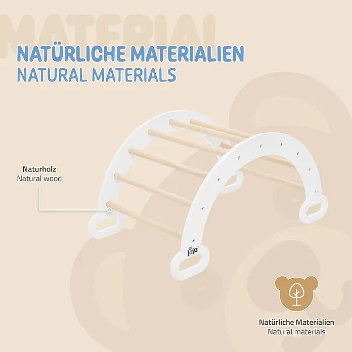 ECD Germany Klettergerüst Kletterbogen trainiert Gleichgewicht & Balance ab 2 Jahren - Holz, Braun, Weiß - Weißer und naturfarbener Kletterbogen aus Holz, natürliche Materialien hervorhebend.