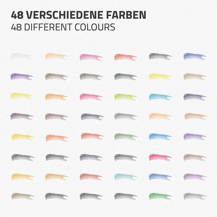 Aquarellfarben Set 48 Farben in tragbarer Box -  - 48 Aquarell-Farbproben in verschiedenen Farben.