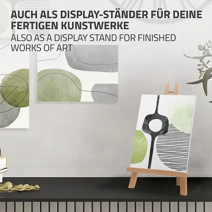 Tischstaffelei klappbar aus Holz verstellbar für Leinwänden bis 40 cm -  - Kleiner Holzstaffelei mit Gemälde, ideal zur Präsentation fertiger Kunstwerke auf einem Tisch.
