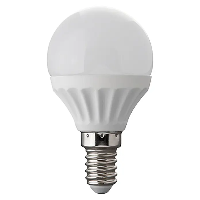 Voltolux Bombilla LED Gota - E14, No regulable, Blanco cálido, 245 lm, 3 W - Primer plano de una bombilla LED E14, que irradia una luz blanca cálida, ideal para crear un ambiente acogedor y atractivo.