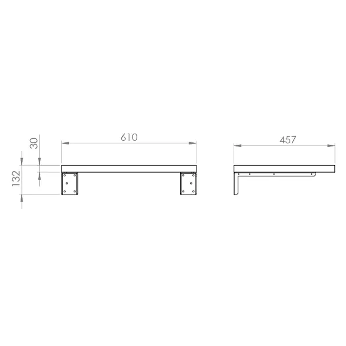 Encimera Wood - 60 x 46 x 3 cm, Melamina - Dibujo técnico de una estantería rectangular con dimensiones: largo 610, profundidad 457, altura 132.