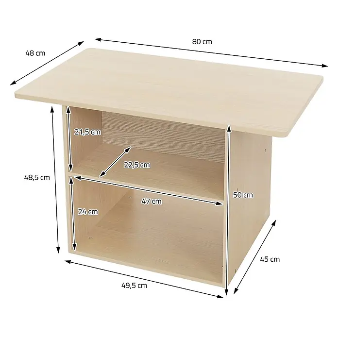 ECD Germany Kindertisch Krokodil Kindersitzgruppe 3tlg. 1x Tisch & 2x Stühle MDF - Verbundwerkstoff, Grün, Beige - Heller Holztisch mit zwei offenen Fächern, Maße angegeben.