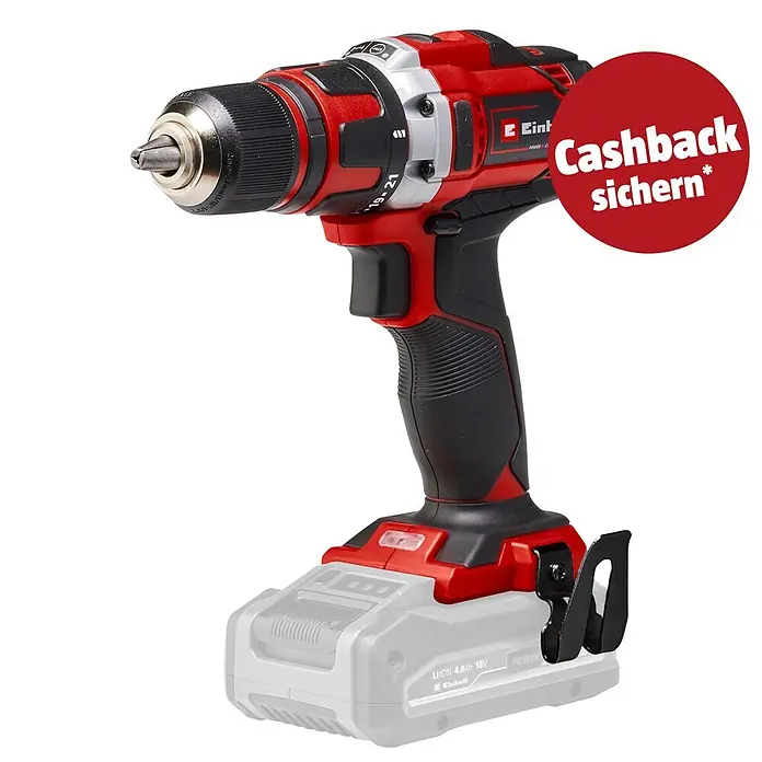 Einhell PXC 18V Akku-Bohrschrauber TE-CD 18/40 Li-Solo - 18 V, Ohne Akku, 40 Nm - Einhell rot-schwarzer Akkubohrschrauber mit Li-Ion 4.0Ah 18V Akku und Gürtelclip.