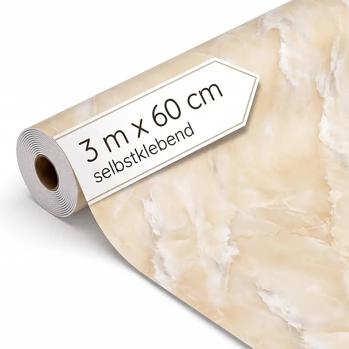 Dalsys Wandpaneel - 3.000 x 600 mm - Rolle selbstklebender Folie im beigen Marmor-Design, 3m x 60cm.