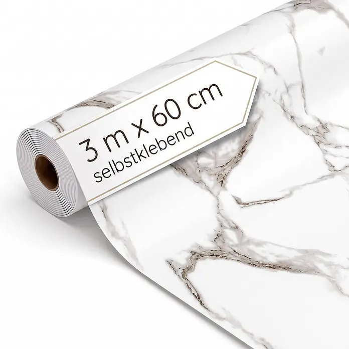 Dalsys Wandpaneel - 3.000 x 600 mm - Rolle weiße selbstklebende Marmorfolie, 3 m x 60 cm.
