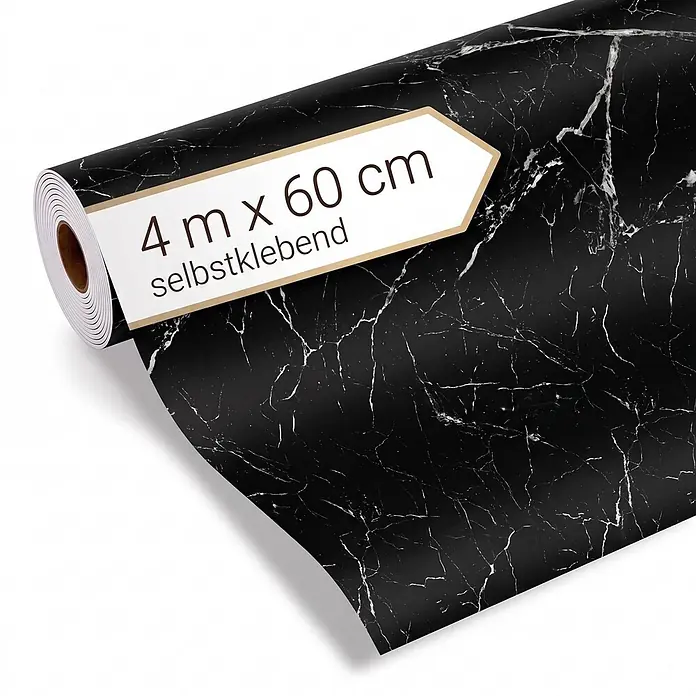 Dalsys Wandpaneel - 4.000 x 600 mm - Rolle schwarze Marmor-Klebefolie, 4m x 60cm.