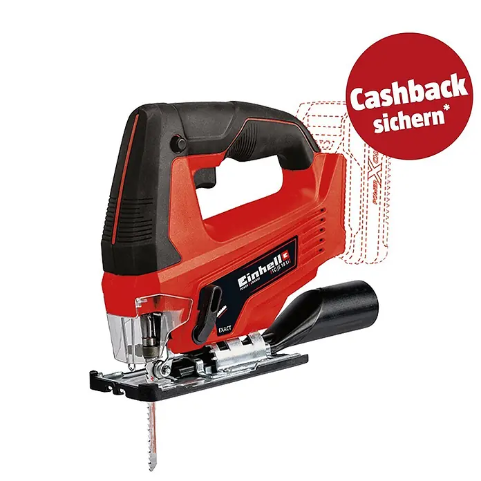 Einhell PXC 18V Akku-Pendelhubstichsäge TC-JS 18 Li-Solo - 18 V, Ohne Akku, 0 /min - 2.700 /min - Rote und schwarze Akku-Stichsäge von Einhell mit Metallfußplatte.