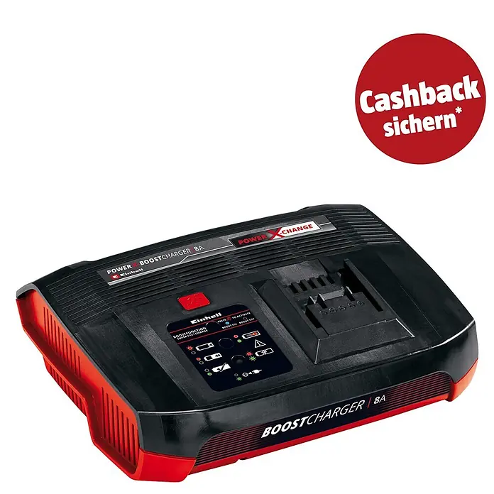 Einhell PXC 18V Akku-Ladegerät Power X-Boostcharger 8A - Ladespannung: 18 V - Schwarz-rotes Einhell Power X-Change BoostCharger 8A zum schnellen Laden von Akkus.