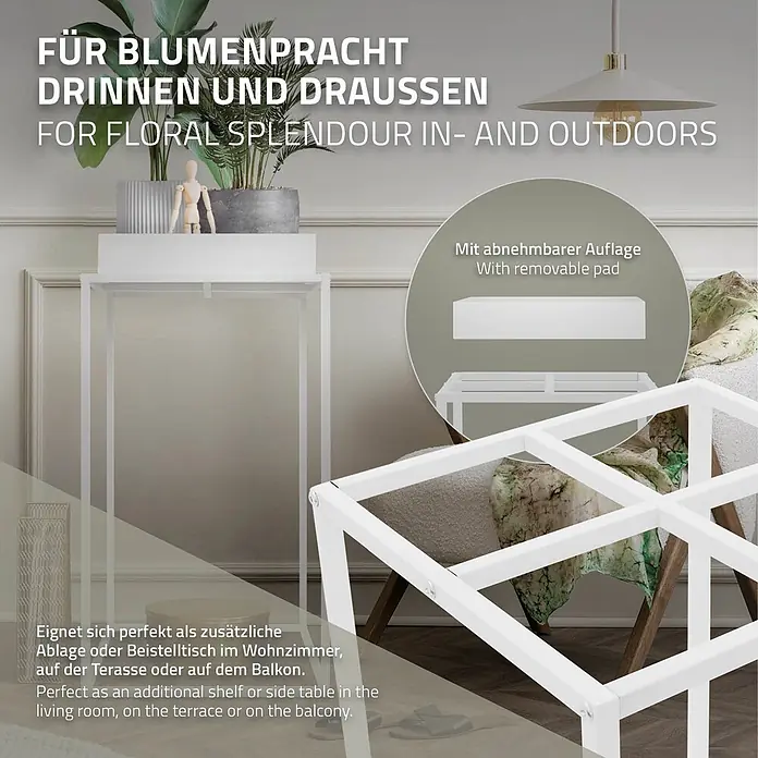 Pflanzenständer Weiß 45x45x88 cm aus Metall Innen/Außen -  - Weißer Metall-Pflanzenständer oder Beistelltisch mit abnehmbarer Auflage, für den Innen- und Außenbereich geeignet.