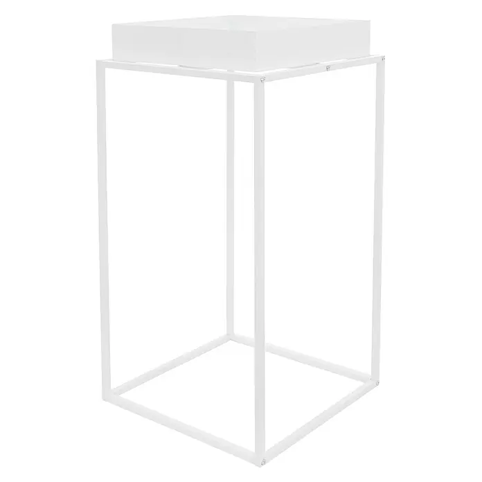 Pflanzenständer Weiß 45x45x88 cm aus Metall Innen/Außen -  - Moderner weißer Pflanzenständer aus Metall mit quadratischem Rahmen und rechteckiger Pflanzschale.