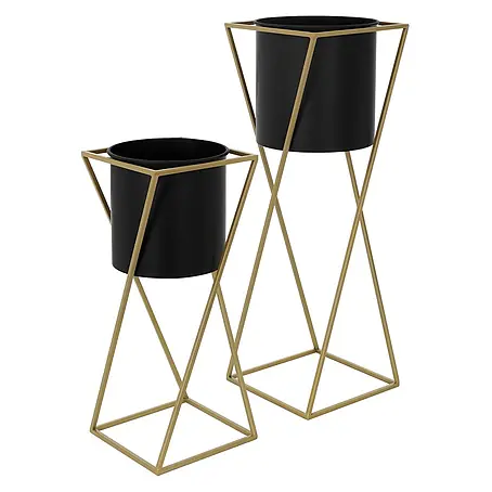 Blumenständer 2er Set Schwarz-Gold 21x21x51 cm/24x24x70,5 cm aus Stahl