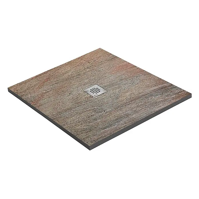Onbath's Duschwanne 902 - L x B: 100 x 80 cm, Naturstein, Kupferfarben - Strukturierte Duschwanne in Steinoptik mit quadratischem Metallablauf in der Mitte.