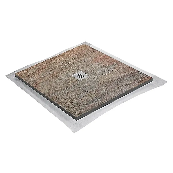 Onbath's Duschwanne 902 - L x B: 100 x 80 cm, Naturstein, Kupferfarben - Strukturierte braun-graue Duschwanne mit zentralem Quadratschacht, geeignet für die bodengleiche Installation.