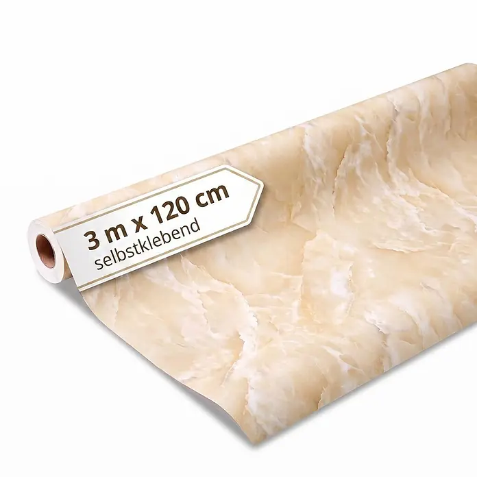 Dalsys Wandpaneel - 3.000 x 1.200 mm - Rolle selbstklebende Folie mit beigem Marmormuster, 3 m x 120 cm.