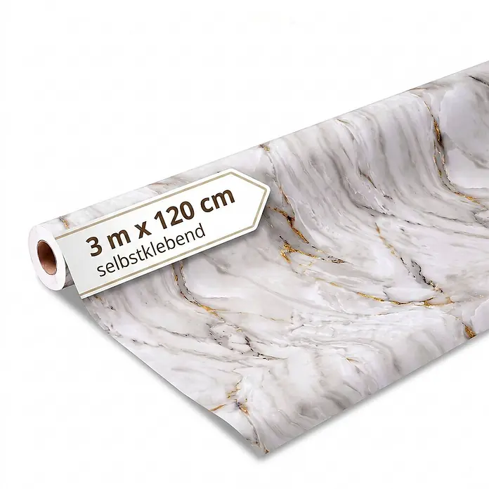 Dalsys Wandpaneel - 3.000 x 1.200 mm - Rolle selbstklebender weißer Marmorfolie mit goldenen Adern, 3 m x 120 cm.