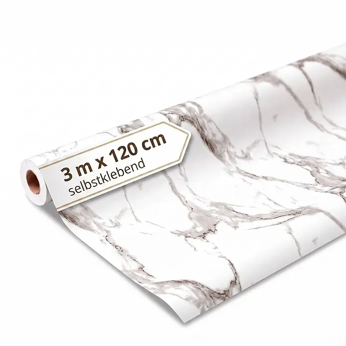 Dalsys Wandpaneel - 3.000 x 1.200 mm - Rolle weiße selbstklebende Marmorfolie mit grauen Adern. Maße 3m x 120cm.