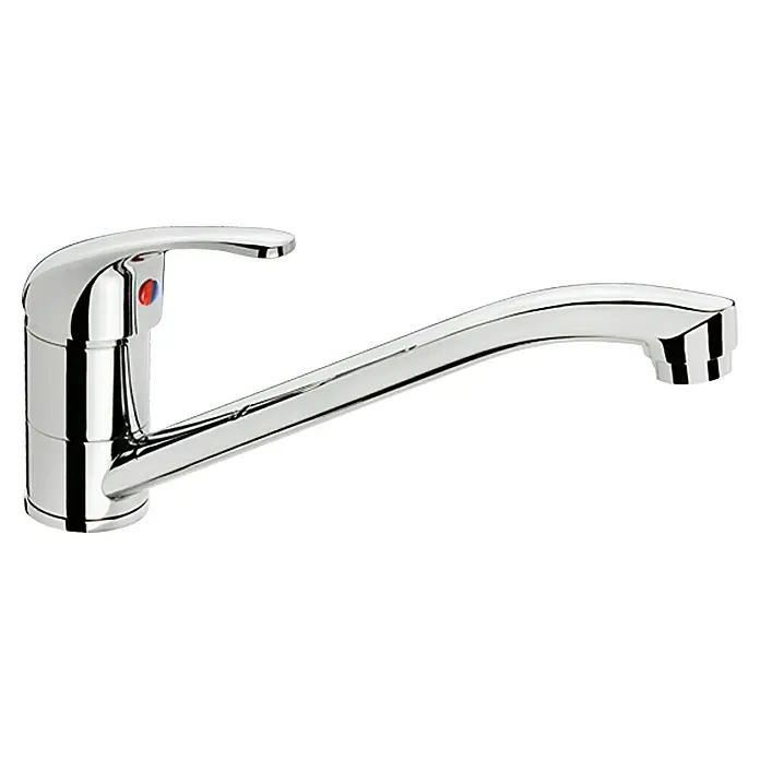 Mixomat Sirani Spültischarmatur - Chrom, Glänzend - Nahaufnahme einer glänzenden Chrom-Küchenarmatur mit schlankem Design. Perfekt für jede moderne Küche.